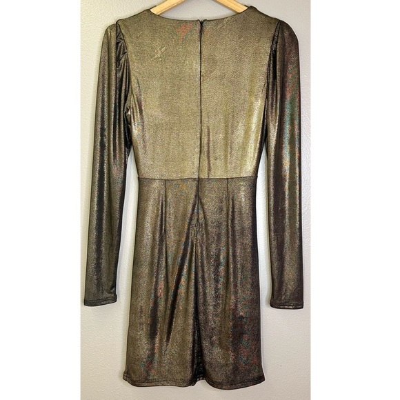 NWT Bishop + Young Luxe Metallic Long Sleeved Ruched Fitted Mini Dress Party - Picture 6 of 7